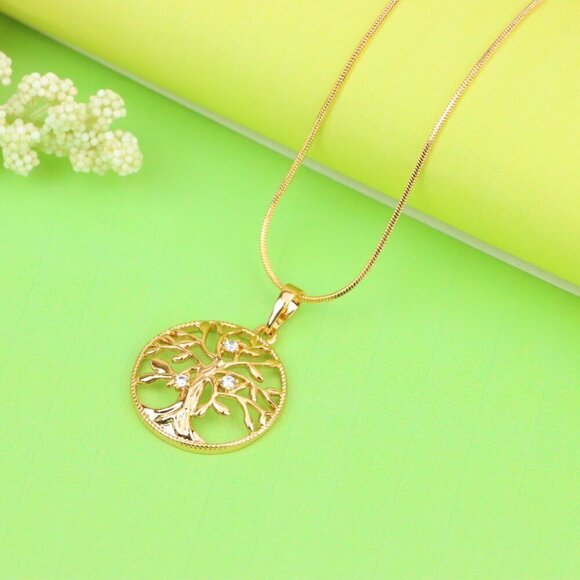 "Elegant Tree of Life Rose Gold Pendant with Crystal Accents, XPPT1197 - Picture 4 of 13